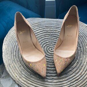 Christian Louboutin - Multi-colored Cork Shoes with Metallic Heels, Size 38.5